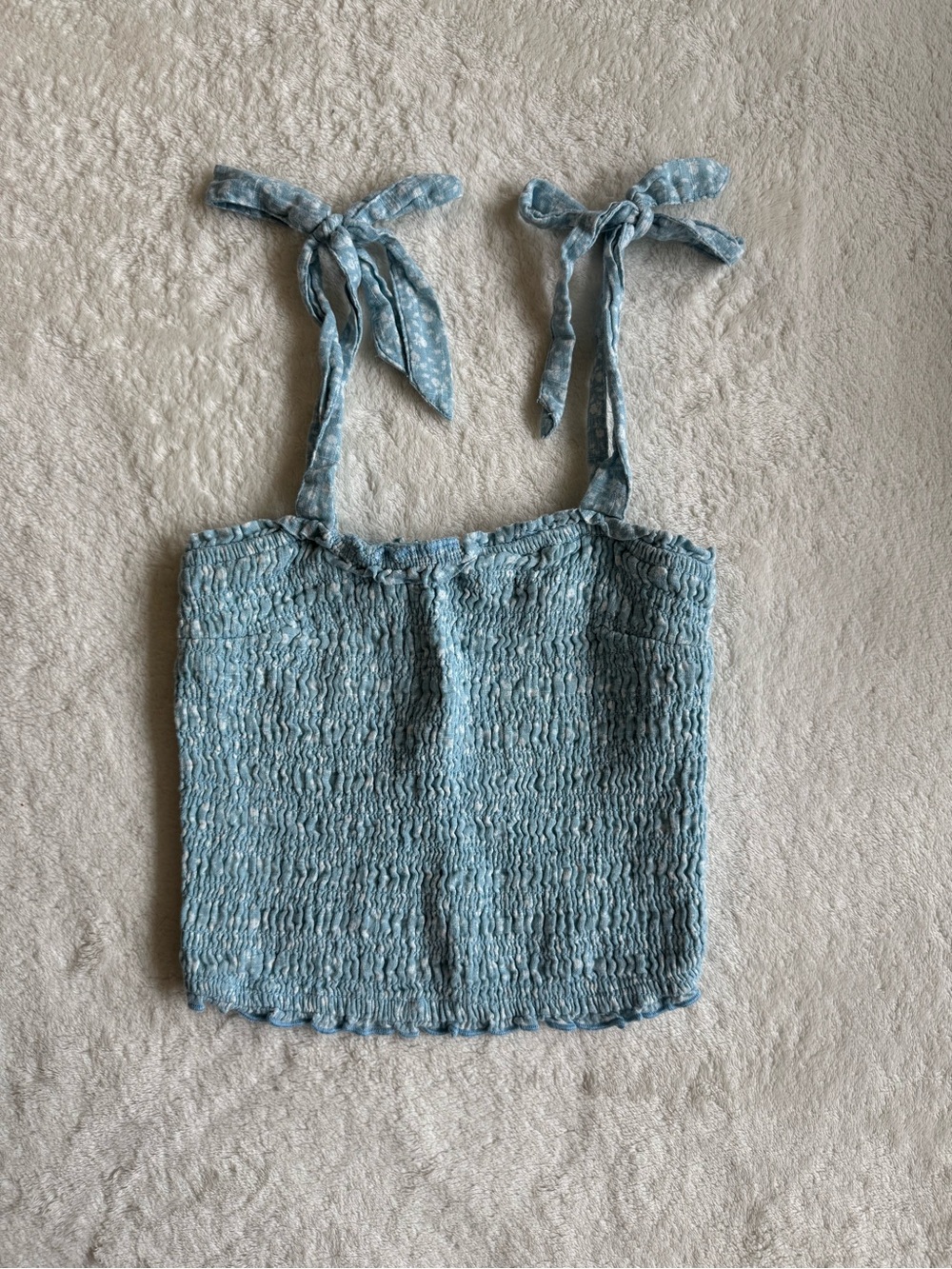 Abercrombie & Fitch Blue Floral Smocked Tie-Strap Crop Top Medium